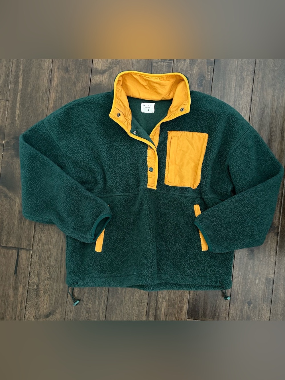 Wilo The Label Women’s Green Sherpa Fleece Snap Pullover Mustard Accent Size S - Picture 2 of 5